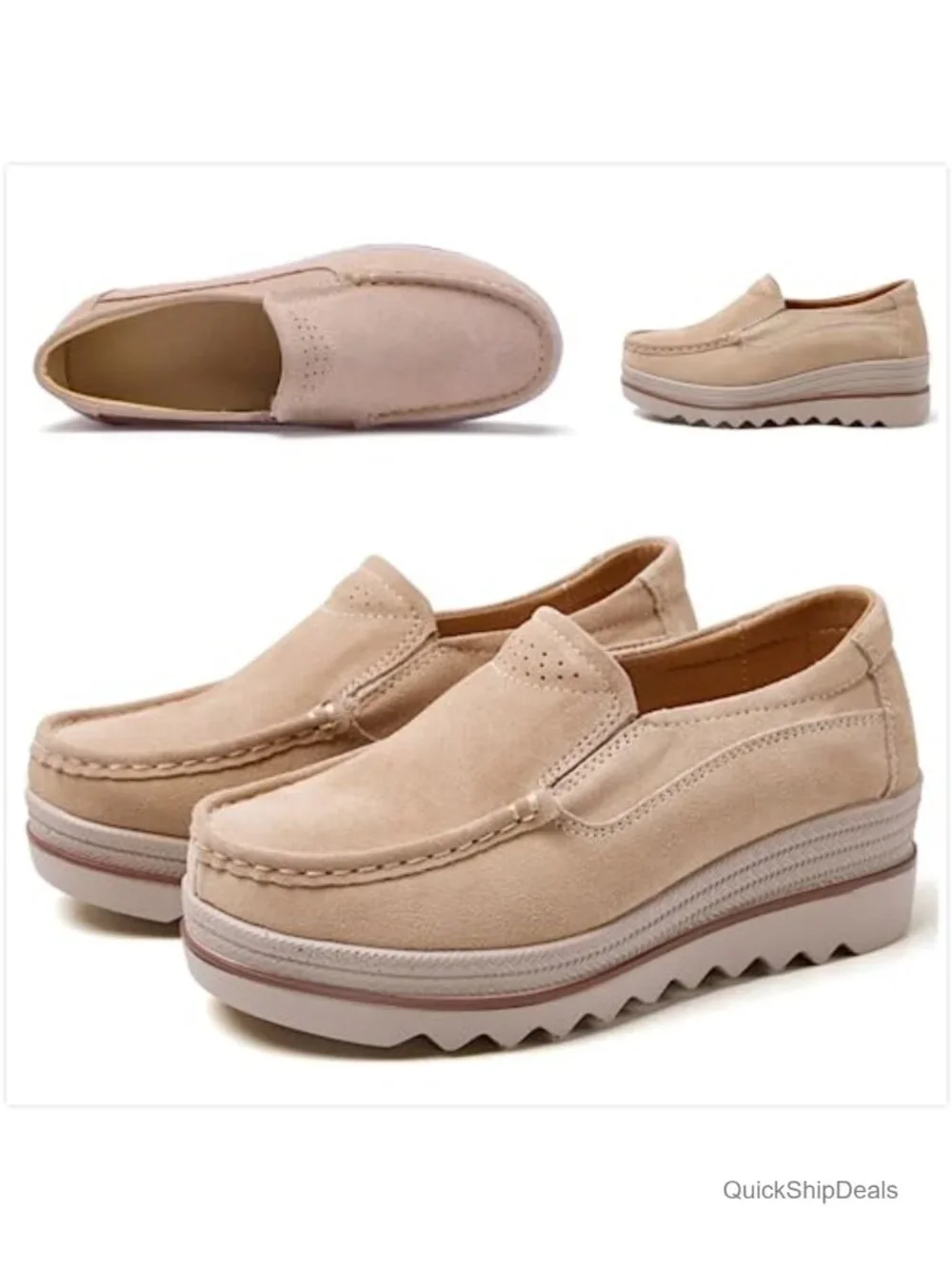 Women's Suede Platform Loafers Wedge Slip-On Comfortable Work Shoes